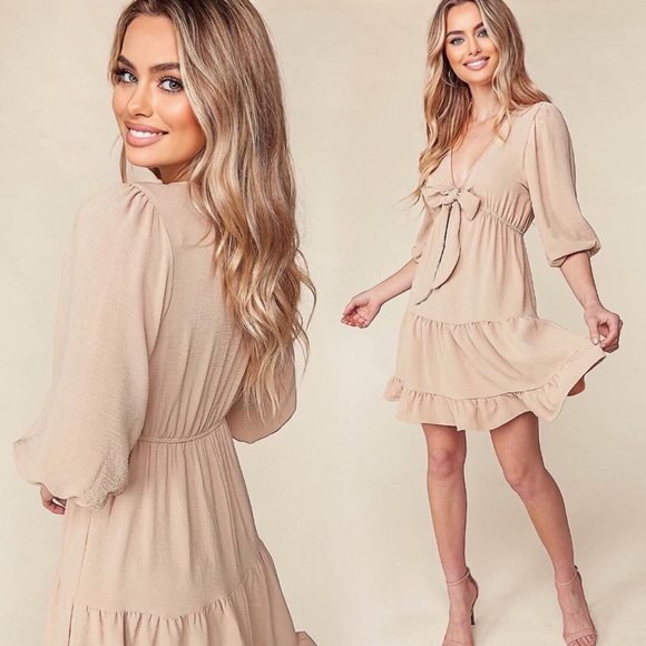 •LAST ONE•Lavishly Made Creamy Beige Boho Babydoll Dress - Picture 5 of 5
